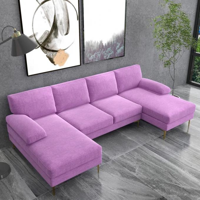 European Style corner Modern Design bar big purple Chenille sectional sofa u shape sofa for living room villa 4