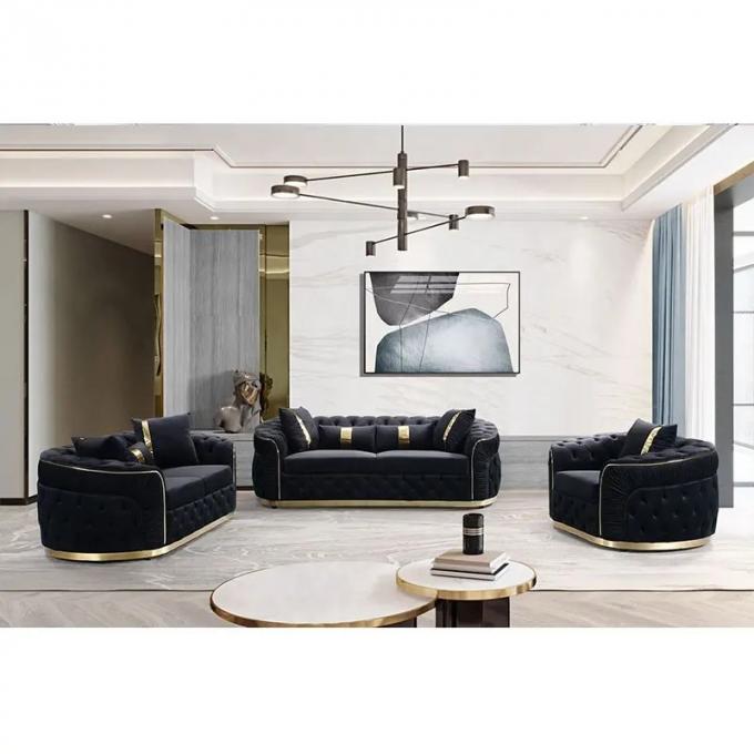 European-Style Sofa Living Room Furniture black Velvet Sofa Set Modern Tufted Chesterfield Sofa set of 123 1