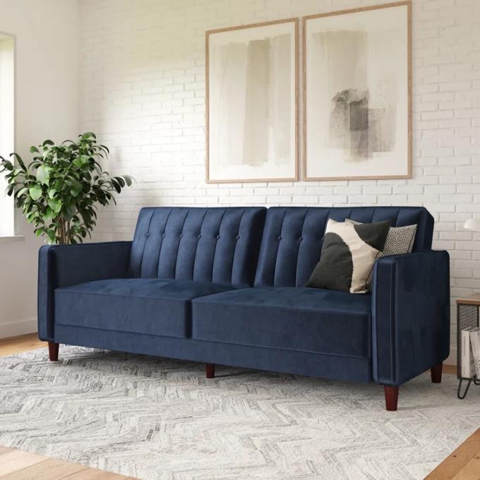 Dongguan Cara furniture adjustable backrest headrest blue velvet 3seater sleeper sofa bed love seat 3