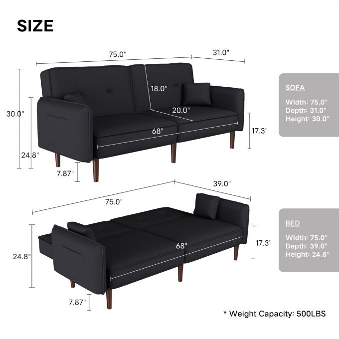 Cara FURNITURE SGS report high-density sponge black polyester living room sofas bed with pocket 1
