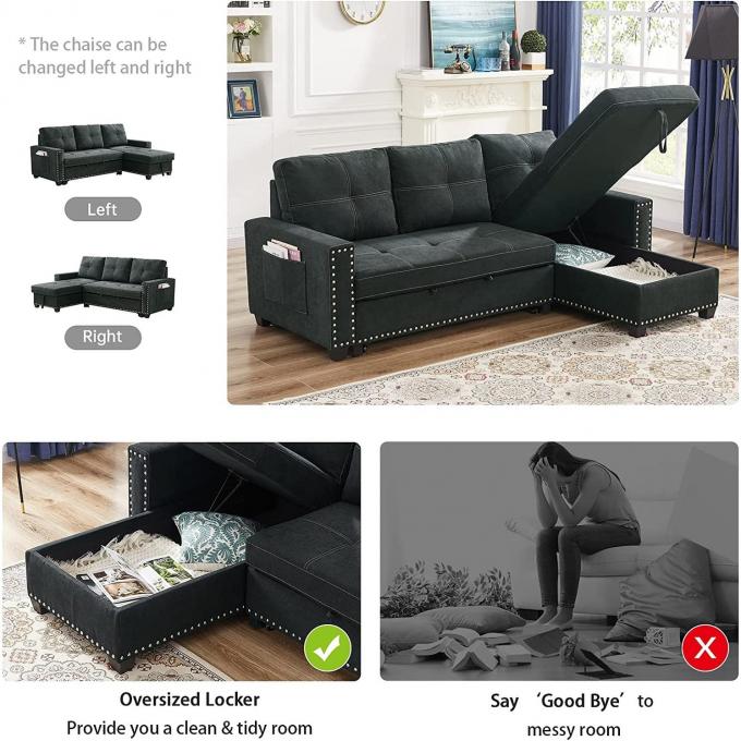Customized Best seller sleeper sofa 3 seaters sofa set with pull out bed and chaise with storage function for Apartment 5