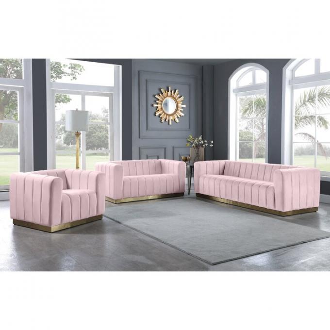 Law Price Modern design luxury living room villa hotel sofa furniture Shinny Velvet sofa set couch with tufted design 0