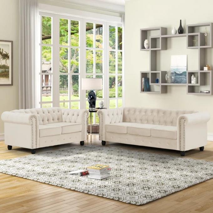 Top grade customize Recreation Entertainment alternative colors dual-purpose beige velvet 3+2Living Room sofa Set 2