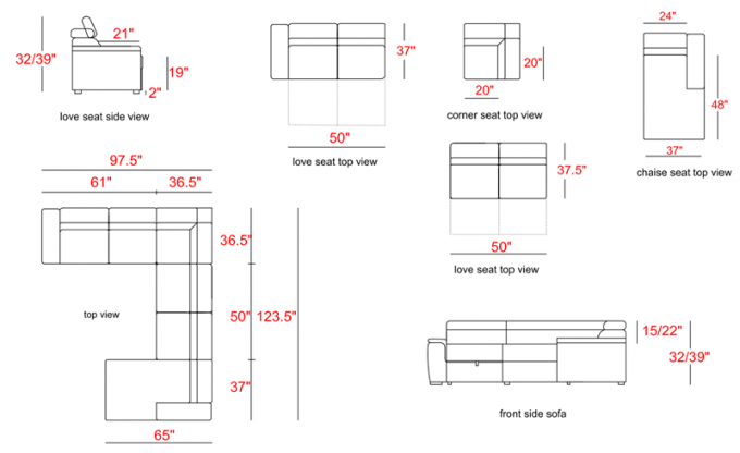 Customized Hot sale furniture living room sofa set modern u shaped sectional sofa w/pull out bed and storage chaise 5