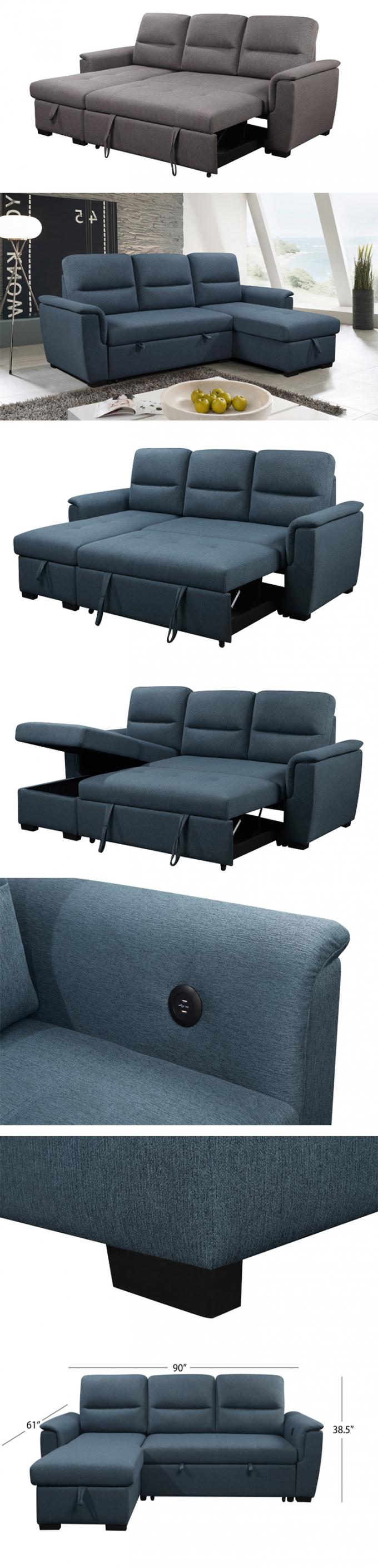 Furniture Factory latest design of living room sofa storage with USB functional sofa bed 2 seater with chaise sofa set 1