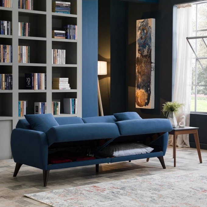 Cara furniture manufacture antifouling Stain Resistant fabric new blue sofa sets bed with storage 6
