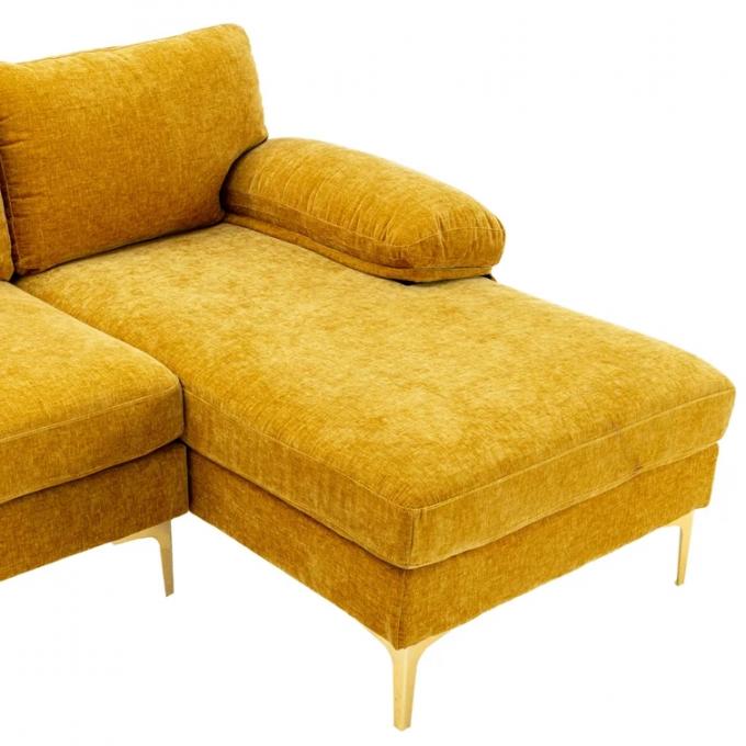 OEM ODM Galvanized Steel leg Ocean Villa yellow chenille u shape sofa set luxury modern sectional corner couch home 6