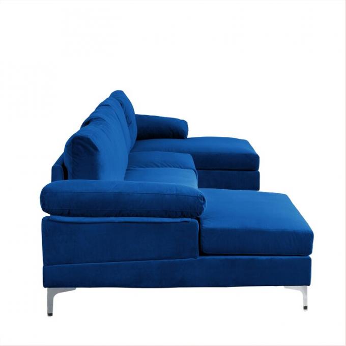Velvet Chaise Modular Sectional Sofa Anti Abrasion Dark Blue Color 3