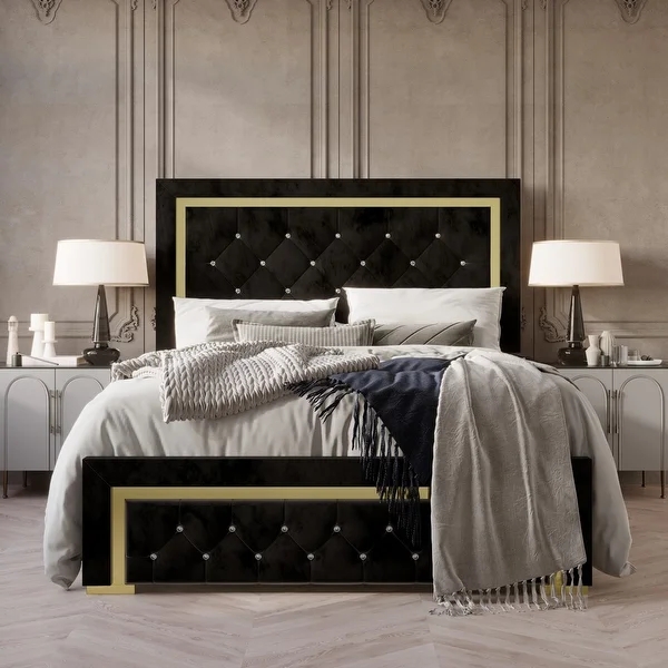 Wholesales price Europe style Panel Bed headboard king size bed frame upholstered bed for Bedroom Hotel and Apartment 2