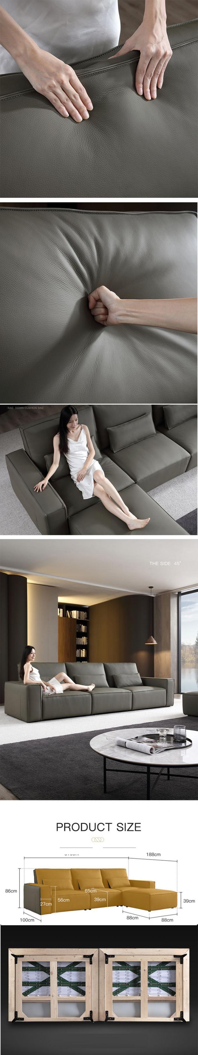 Modern simple high back beancurd block sofa landing square Italian minimalist size full real leather sofa 2