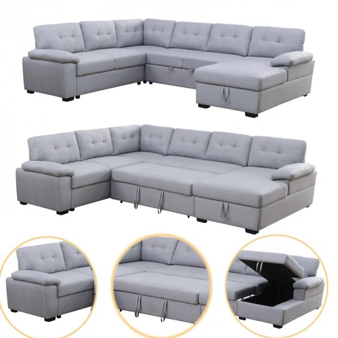6seater light gray polyester arm loveseat corner chair armless loveseat chaise Upholstered Sectional Sleeper Sofa set 3