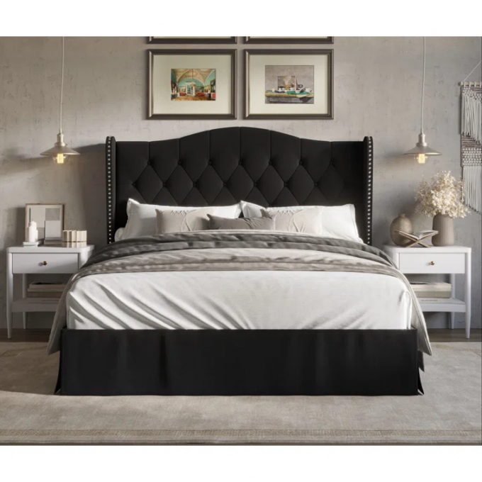 wholesale upholstered platform black fabric storage wooden double full twin king queen size bed frame modern with storag 2