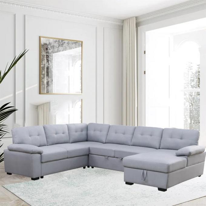6seater light gray polyester arm loveseat corner chair armless loveseat chaise Upholstered Sectional Sleeper Sofa set 1