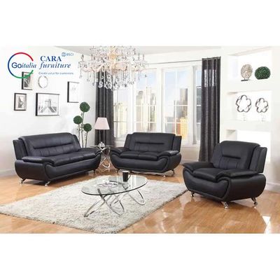 Black New Elegance 3Pcs Luxury Home Chair Recliner Sofa Set Leather Sofa Living Room Furniture