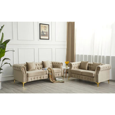Light tufted Luxury Beige Sofa Set Furniture Velvet 1 2 3 Seat Honeycomb Stainless Steel Living Room Sofas For Home Hote