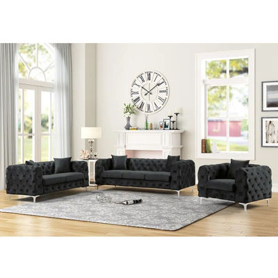 New Style Luxury 3+2+1 black velvet tufted sectional sofa indoor furniture Corner sofa set modern living room sofas