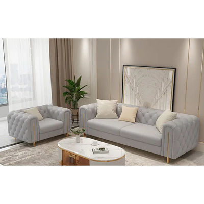 Top grade Dongguan CARA FURNITURE various color gold metal leg tufted velvet gray recliner sofa set 3 2 1