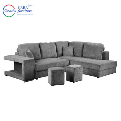 Multifunctional Wood Frame Fabric Cover L Shape Mobile Sofa Footstool Grey Blue Sofa Bed