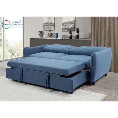 Customized Material Move Down Back  Wood  Frame Sofa 3 Seaters Blue Fabric Folding Sofa Bed