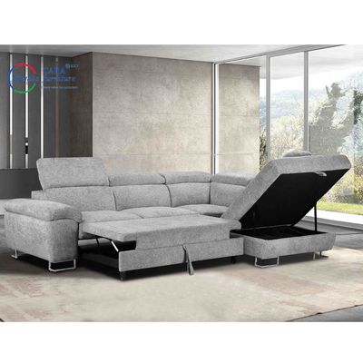 Custom Adjustable Living Room Furniture L Shape Pull Out Sofa Bed Light Gray Sectional Sofa Bed