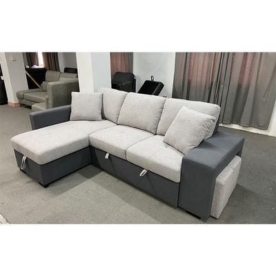 OEM/ODM Furniture Contrast colors linen fabric loveseat with pull-out bed and storage chaise with stools sofa bed sets
