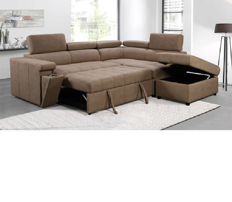 multiple color breathable fabric cup holder 2 seater+corner+ottoman KD headrest USB sectional sofa come bed furniture