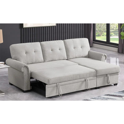 multi-function 2s with bed+chaise with storage light gray linen sofa set bed sofa bed for living room