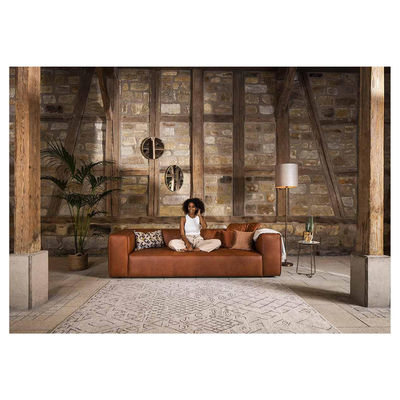 Modern Elegant Popular Wood Stain Walnut Upholstery Color Tan PU Minimalist Tofu Sofa