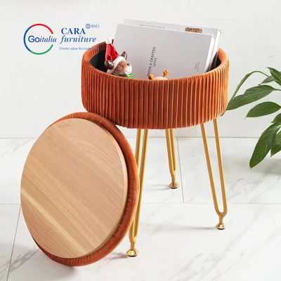 70007 New Arrival Round Shape Gold Metal Legs Modern Fabric Dining Chair Chair With Storage