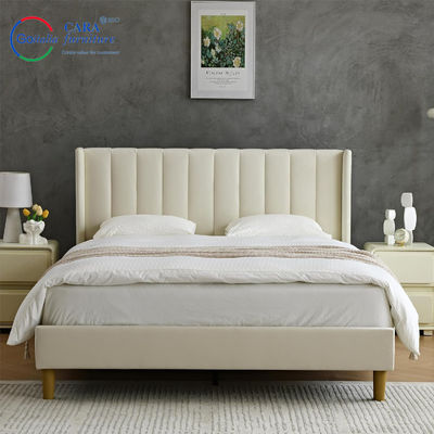 Minimalist Fabric King Sized Bed With Solid Wood Frame And 40004 Model At In White