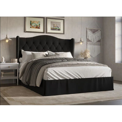 wholesale upholstered platform black fabric storage wooden double full twin king queen size bed frame modern with storag
