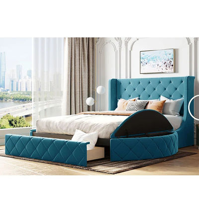 Manufactory furniture SGS report 2m 2.2m king queen navy blue Luxury velvet round storage bed with drawer for hotel