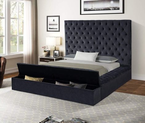 OEM/ODM Furniture factory direct wholesale eucalyptus frame velvet fabric customized storage bed High Headboard Tufted