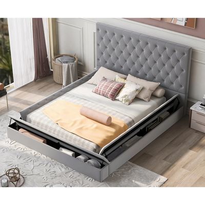 Bed furniture set modern Queen/King size tufts velvet fabric luxury multi functional soft beds for Apartment Hotel  Home