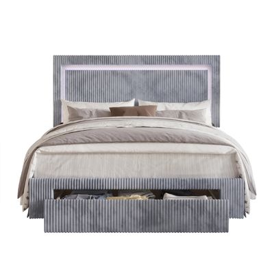 Most popular bed comforter set Velvet Tufted LED Light Platform Storage Bed for Bedroom Apartment and Hotel